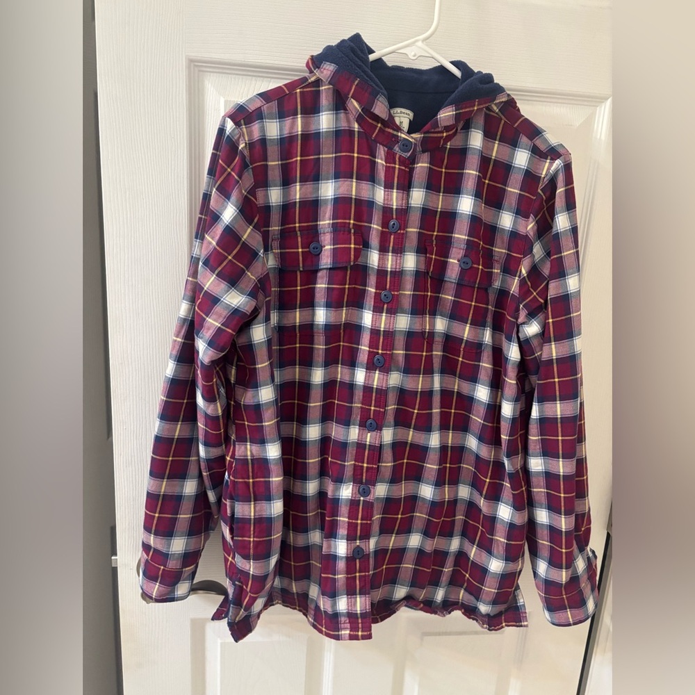 L.L. Bean Plaid Hooded Button‎ Down
